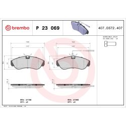 Stabdžių trinkelių rinkinys, diskinis stabdys BREMBO P 23 069