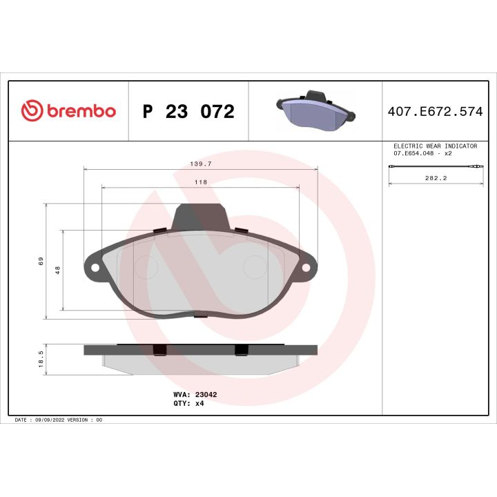 Stabdžių trinkelių rinkinys, diskinis stabdys BREMBO P 23 072