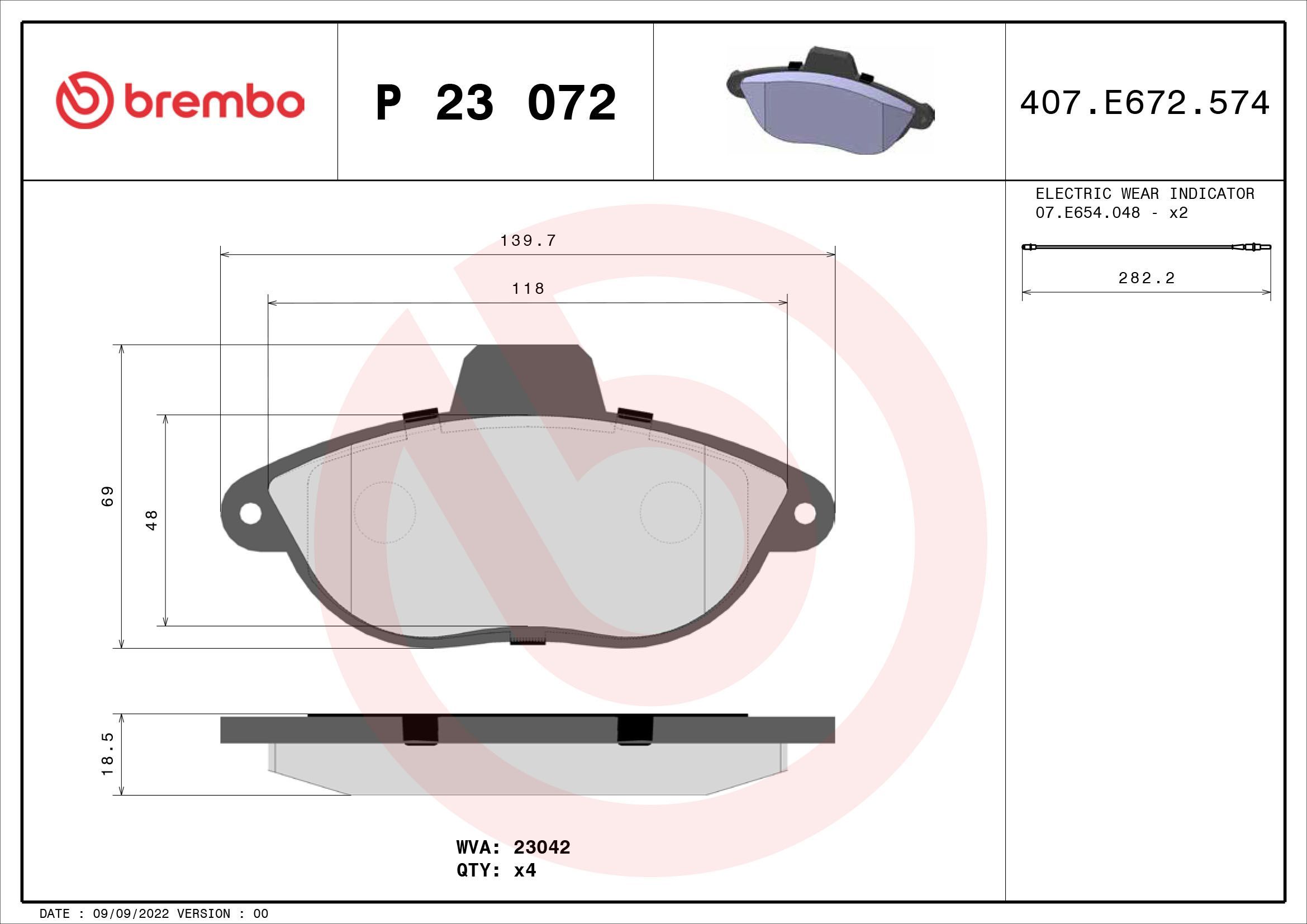 Stabdžių trinkelių rinkinys, diskinis stabdys BREMBO P 23 072