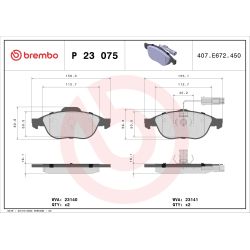 Stabdžių trinkelių rinkinys, diskinis stabdys BREMBO P 23 075
