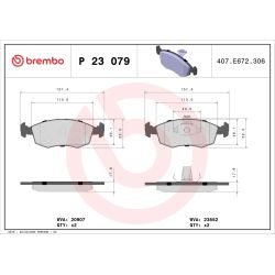 Stabdžių trinkelių rinkinys, diskinis stabdys BREMBO P 23 079
