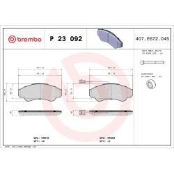 Stabdžių trinkelių rinkinys, diskinis stabdys BREMBO P 23 092