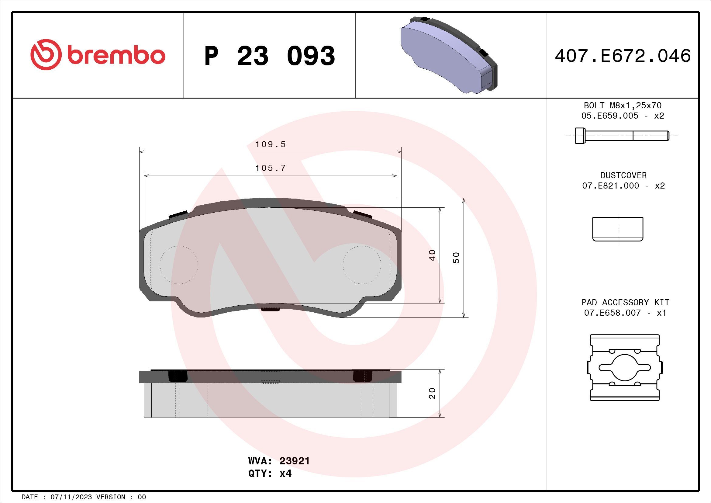 Stabdžių trinkelių rinkinys, diskinis stabdys BREMBO P 23 093