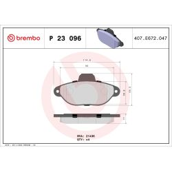 Stabdžių trinkelių rinkinys, diskinis stabdys BREMBO P 23 096