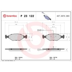Stabdžių trinkelių rinkinys, diskinis stabdys BREMBO P 23 122