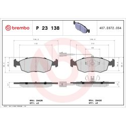 Stabdžių trinkelių rinkinys, diskinis stabdys BREMBO P 23 138