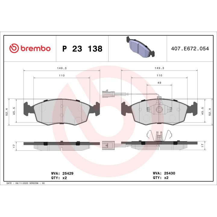Stabdžių trinkelių rinkinys, diskinis stabdys BREMBO P 23 138