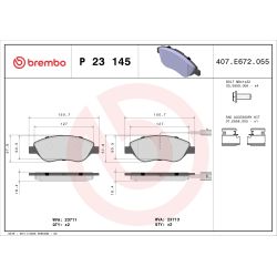 Stabdžių trinkelių rinkinys, diskinis stabdys BREMBO P 23 145