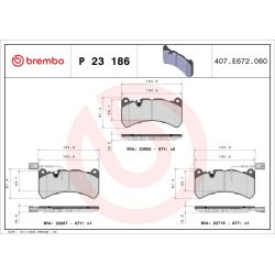 Stabdžių trinkelių rinkinys, diskinis stabdys BREMBO P 23 186