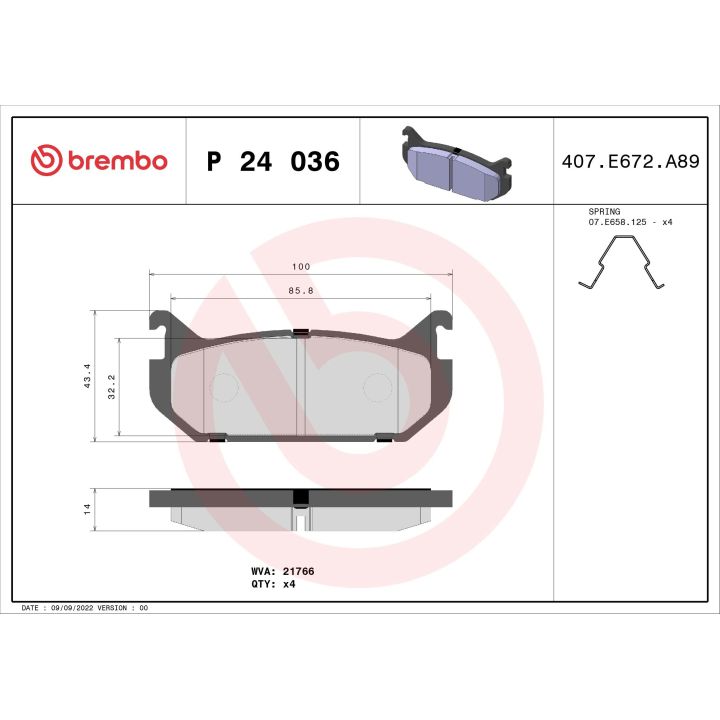 Stabdžių trinkelių rinkinys, diskinis stabdys BREMBO P 24 036