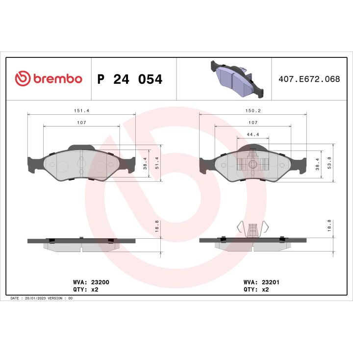 Stabdžių trinkelių rinkinys, diskinis stabdys BREMBO P 24 054
