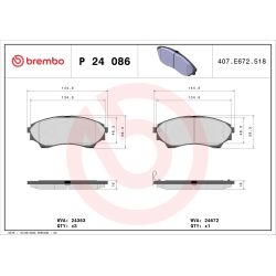 Stabdžių trinkelių rinkinys, diskinis stabdys BREMBO P 24 086