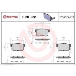 Stabdžių trinkelių rinkinys, diskinis stabdys BREMBO P 28 022
