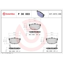 Stabdžių trinkelių rinkinys, diskinis stabdys BREMBO P 30 003