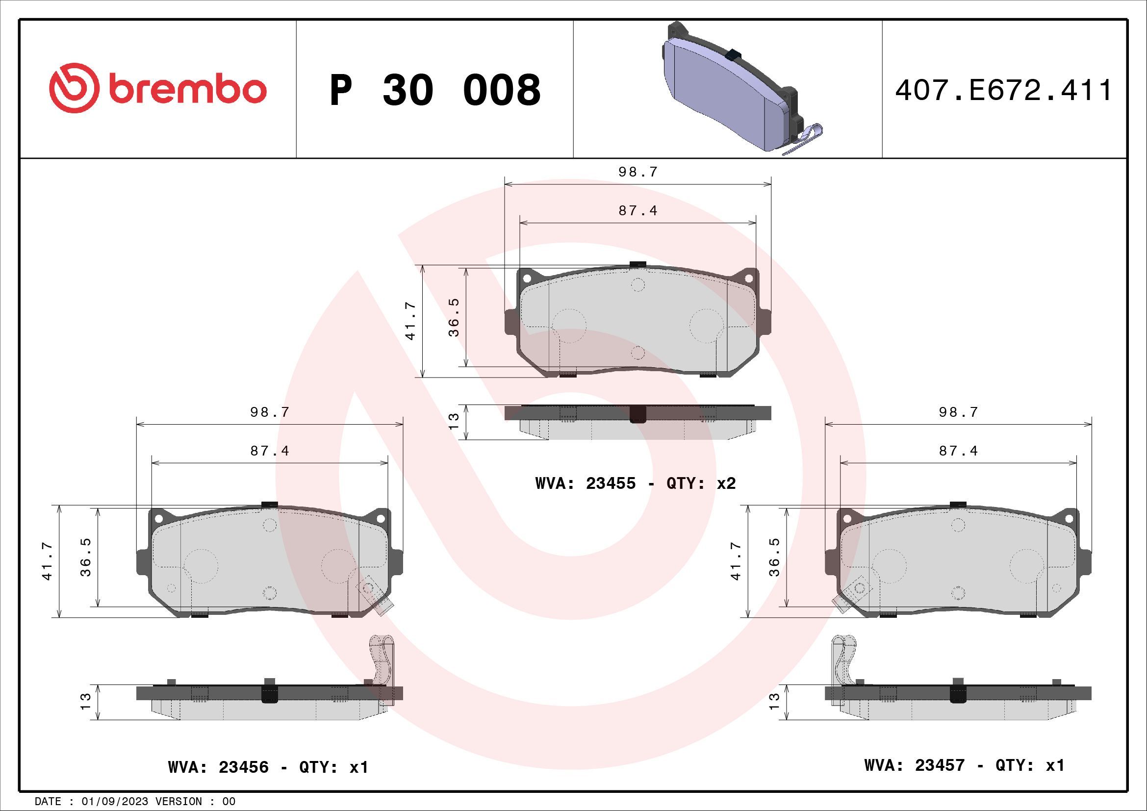 Stabdžių trinkelių rinkinys, diskinis stabdys BREMBO P 30 008