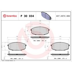 Stabdžių trinkelių rinkinys, diskinis stabdys BREMBO P 30 034X