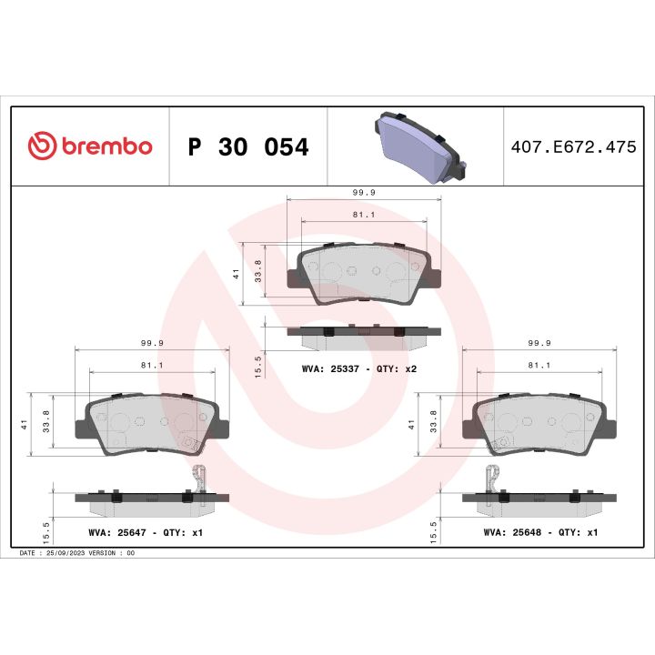Stabdžių trinkelių rinkinys, diskinis stabdys BREMBO P 30 054