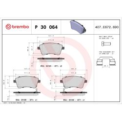 Stabdžių trinkelių rinkinys, diskinis stabdys BREMBO P 30 064