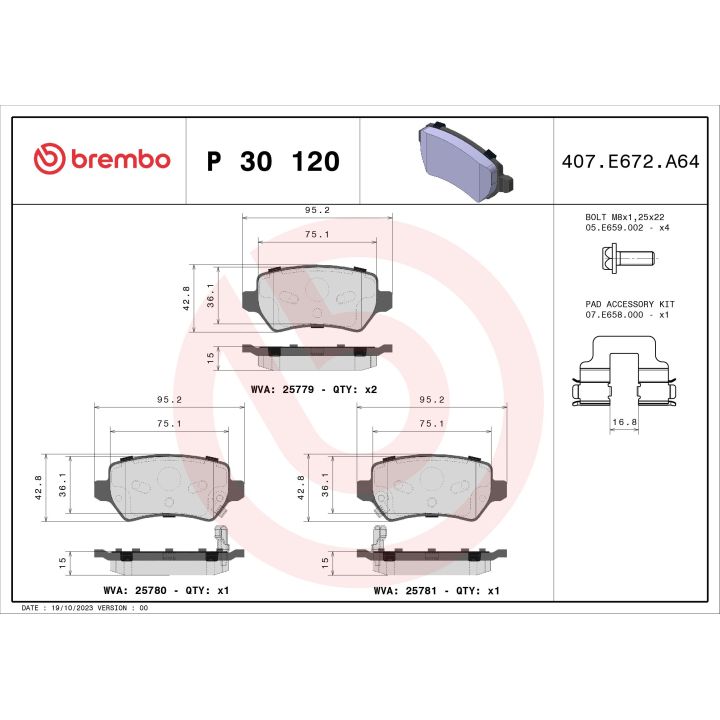 Stabdžių trinkelių rinkinys, diskinis stabdys BREMBO P 30 120