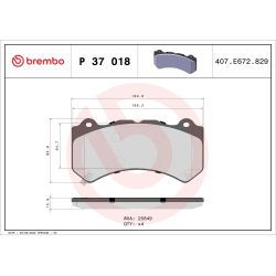 Stabdžių trinkelių rinkinys, diskinis stabdys BREMBO P 37 018