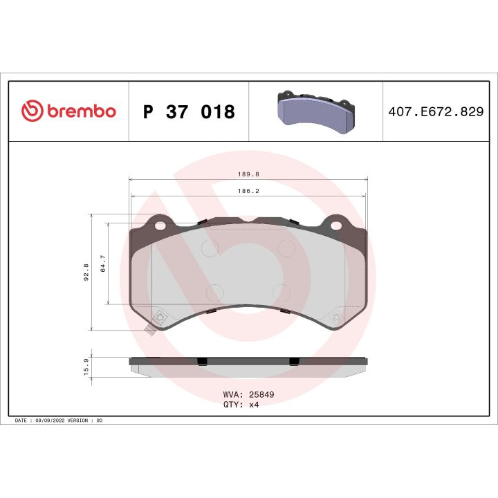 Stabdžių trinkelių rinkinys, diskinis stabdys BREMBO P 37 018