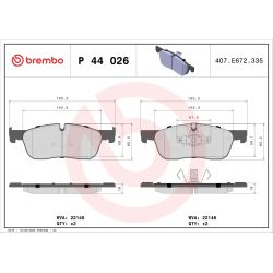 Stabdžių trinkelių rinkinys, diskinis stabdys BREMBO P 44 026