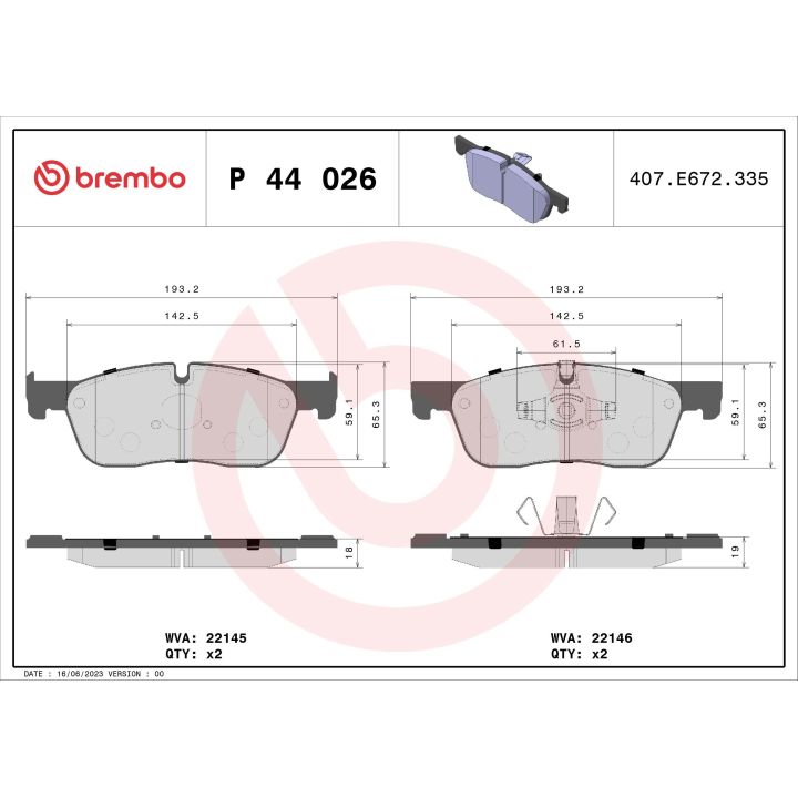 Stabdžių trinkelių rinkinys, diskinis stabdys BREMBO P 44 026X