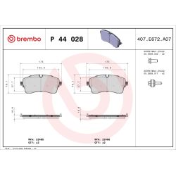 Stabdžių trinkelių rinkinys, diskinis stabdys BREMBO P 44 028