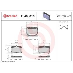 Stabdžių trinkelių rinkinys, diskinis stabdys BREMBO P 49 016