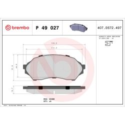 Stabdžių trinkelių rinkinys, diskinis stabdys BREMBO P 49 027