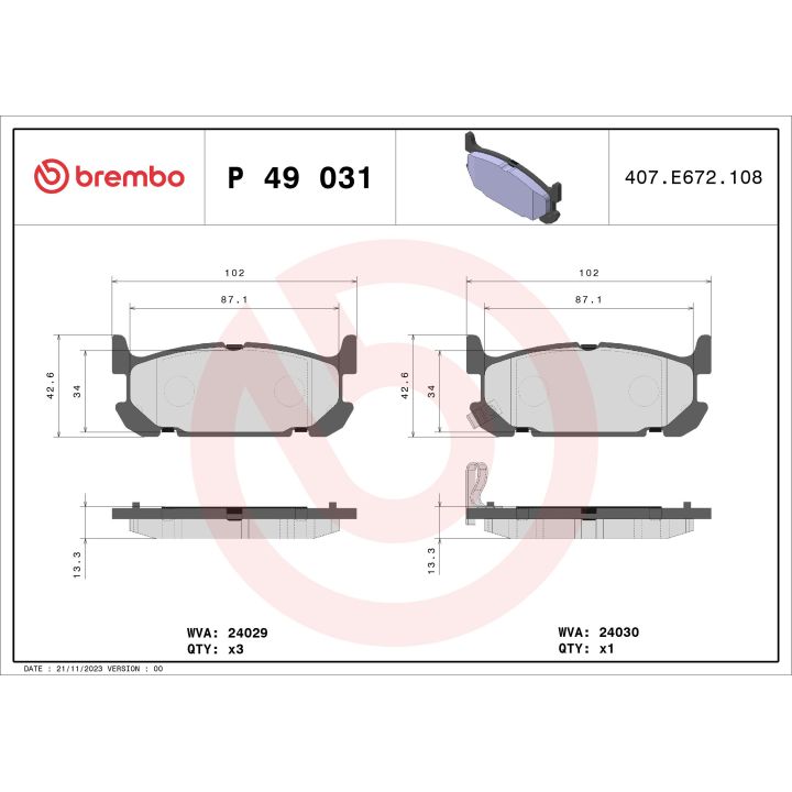 Stabdžių trinkelių rinkinys, diskinis stabdys BREMBO P 49 031