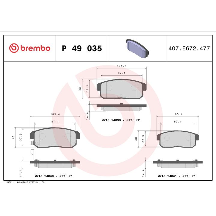 Stabdžių trinkelių rinkinys, diskinis stabdys BREMBO P 49 035