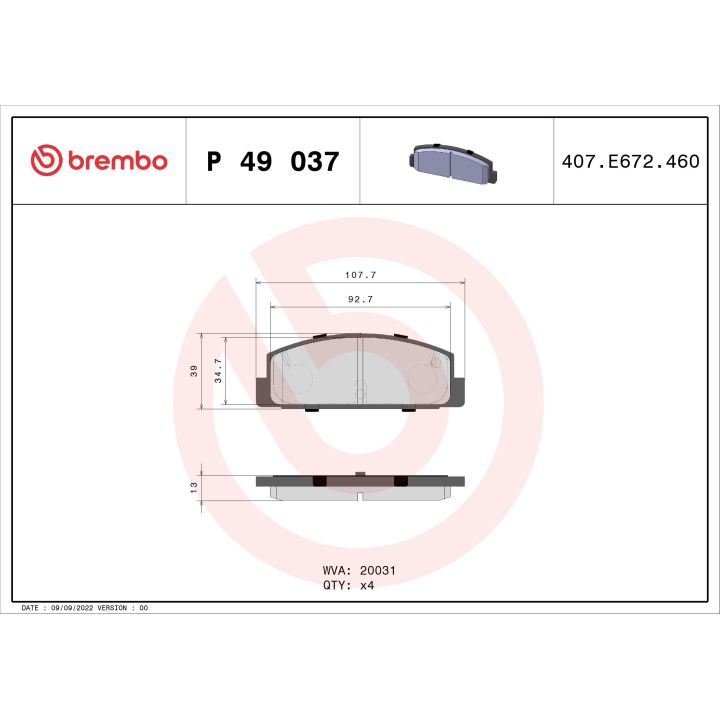 Stabdžių trinkelių rinkinys, diskinis stabdys BREMBO P 49 037
