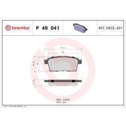 Stabdžių trinkelių rinkinys, diskinis stabdys BREMBO P 49 041