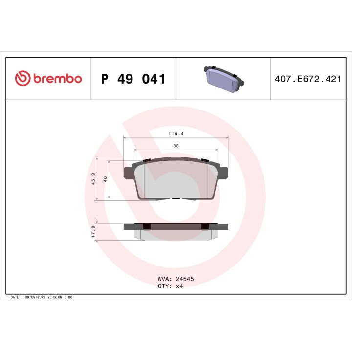 Stabdžių trinkelių rinkinys, diskinis stabdys BREMBO P 49 041