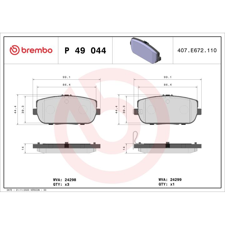 Stabdžių trinkelių rinkinys, diskinis stabdys BREMBO P 49 044