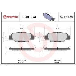 Stabdžių trinkelių rinkinys, diskinis stabdys BREMBO P 49 053