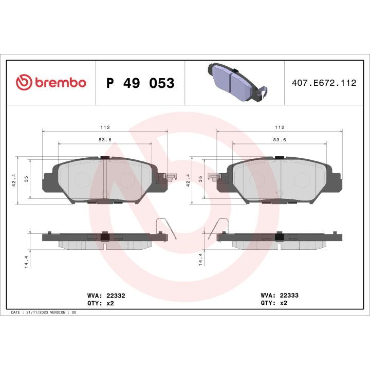 Stabdžių trinkelių rinkinys, diskinis stabdys BREMBO P 49 053