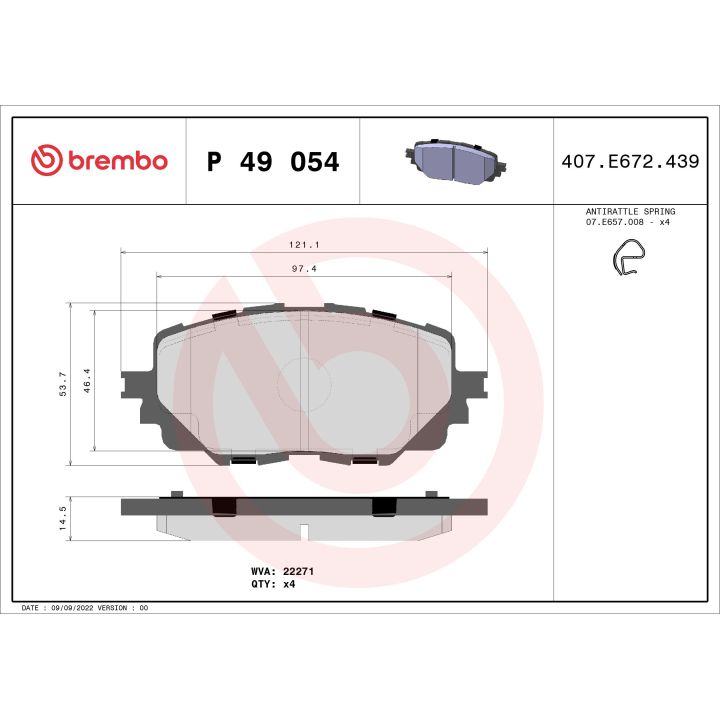 Stabdžių trinkelių rinkinys, diskinis stabdys BREMBO P 49 054