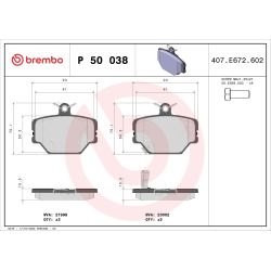 Stabdžių trinkelių rinkinys, diskinis stabdys BREMBO P 50 038