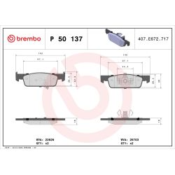 Stabdžių trinkelių rinkinys, diskinis stabdys BREMBO P 50 137