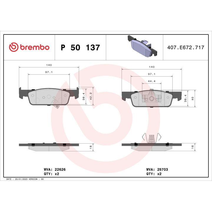 Stabdžių trinkelių rinkinys, diskinis stabdys BREMBO P 50 137