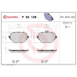 Stabdžių trinkelių rinkinys, diskinis stabdys BREMBO P 50 138