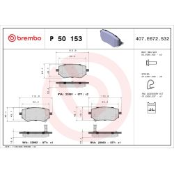 Stabdžių trinkelių rinkinys, diskinis stabdys BREMBO P 50 153