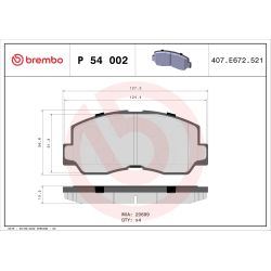 Stabdžių trinkelių rinkinys, diskinis stabdys BREMBO P 54 002