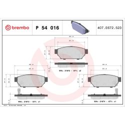 Stabdžių trinkelių rinkinys, diskinis stabdys BREMBO P 54 016