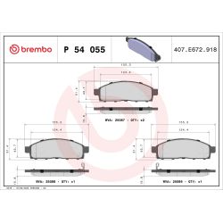 Stabdžių trinkelių rinkinys, diskinis stabdys BREMBO P 54 055