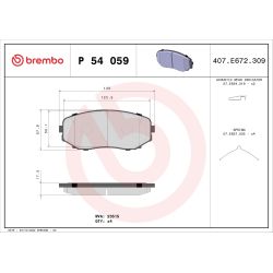 Stabdžių trinkelių rinkinys, diskinis stabdys BREMBO P 54 059