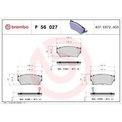 Stabdžių trinkelių rinkinys, diskinis stabdys BREMBO P 56 027