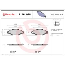 Stabdžių trinkelių rinkinys, diskinis stabdys BREMBO P 56 038